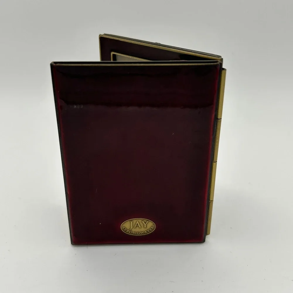 Jay Strongwater Burgundy Enamel Swarovski Crystal Bow Mini Double Picture Frame